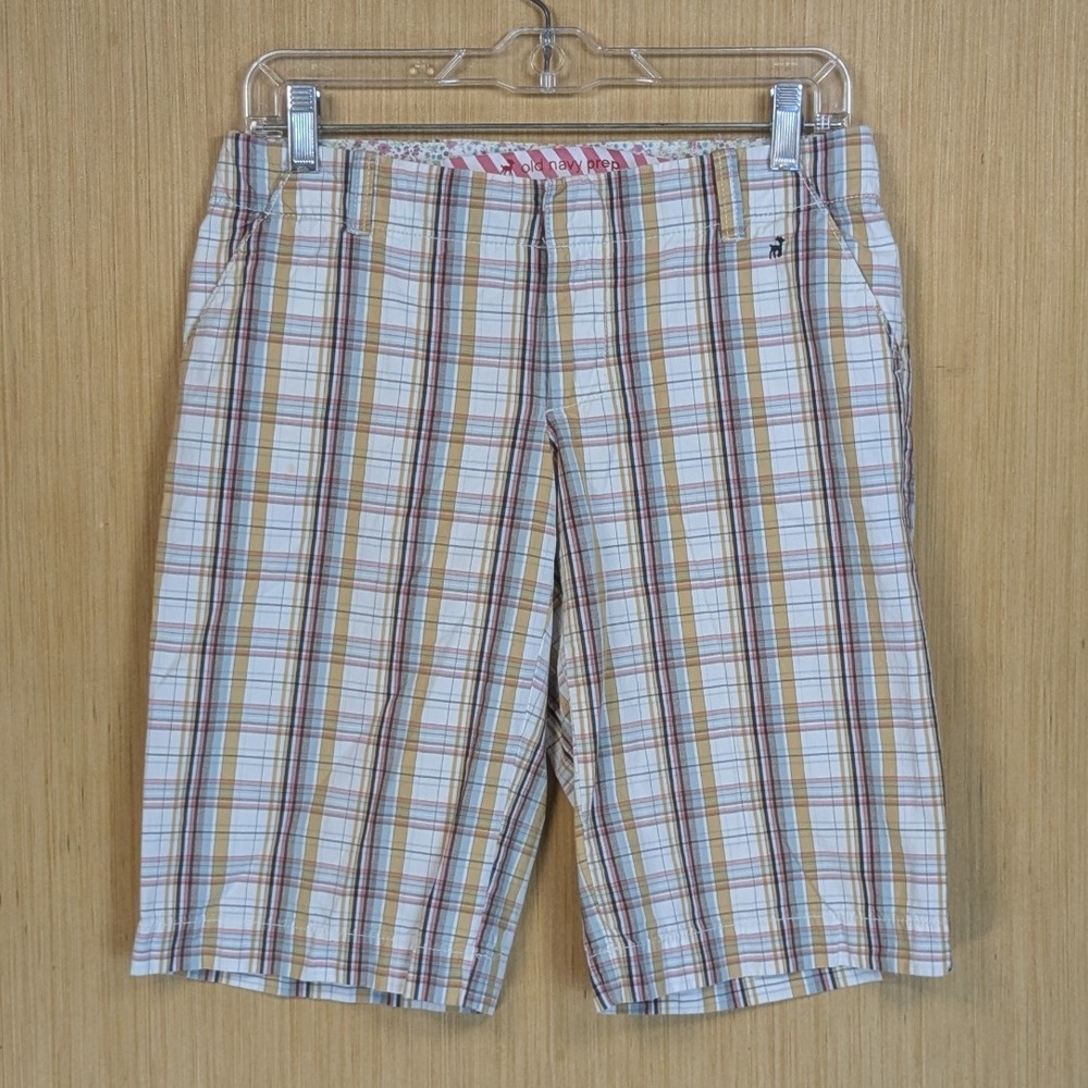 Old Navy Prep Plaid Bermuda Shorts Y2K Low Rise Madras Women's‎ 4 Casual Preppy